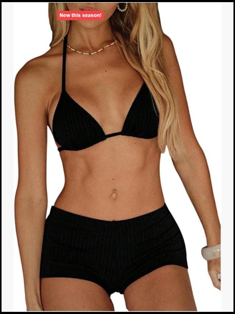 Women's Sexy Triangle Halter Bikini Set With Boyshort Bottom 2 Piece Swimwear